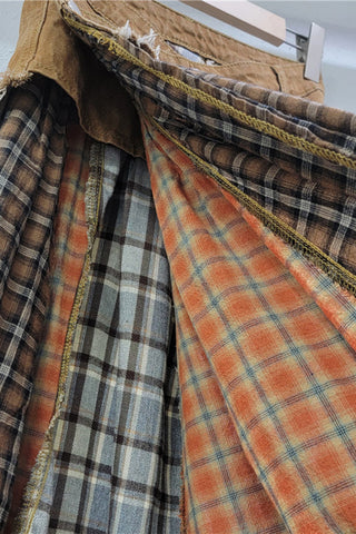 Button-Accented Plaid Skirt