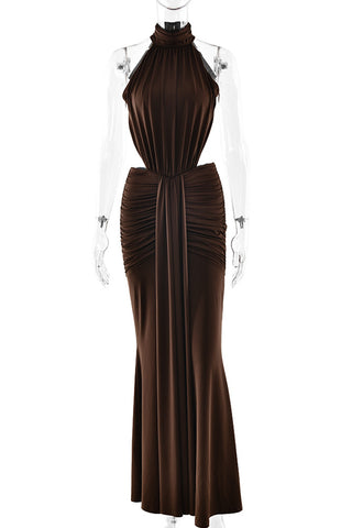 Ruched High-Neck Evening Gown