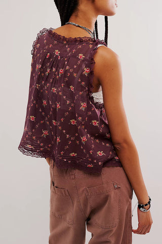 Lace-Trimmed Button-Front Tank