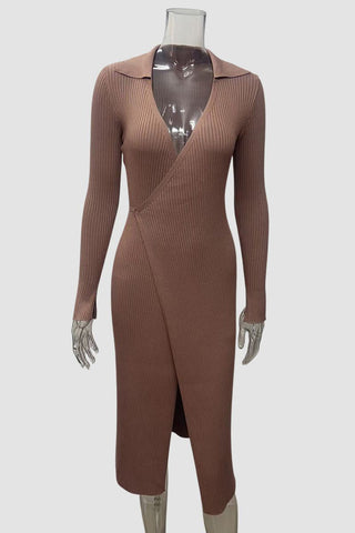 Ribbed V-Neck Midi Dress