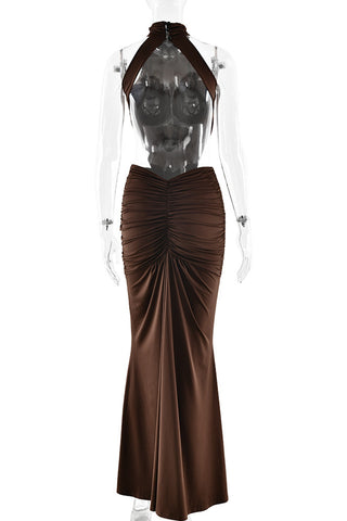 Ruched High-Neck Evening Gown