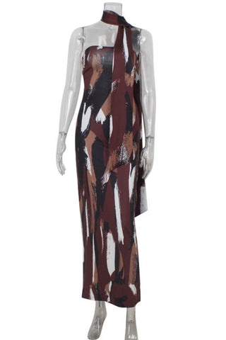 Abstract High-Neck Evening Dress