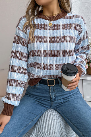 Striped Knit Sweater with Ribbed Trim