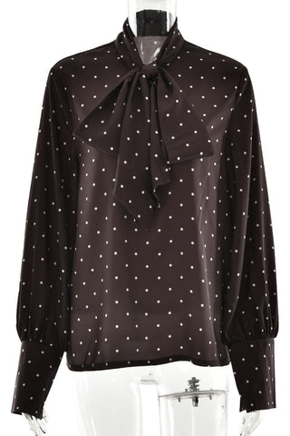 Polka Dot Tie-Neck Blouse