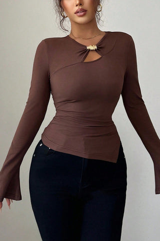 Keyhole Detail Bell Sleeve Blouse