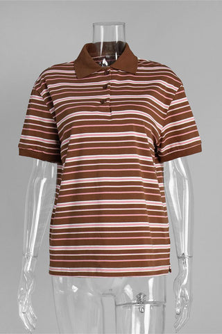 Striped Polo T-Shirt with Button Details