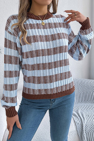 Striped Knit Sweater with Ribbed Trim