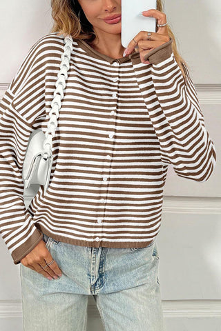 Striped Button-Front Cardigan