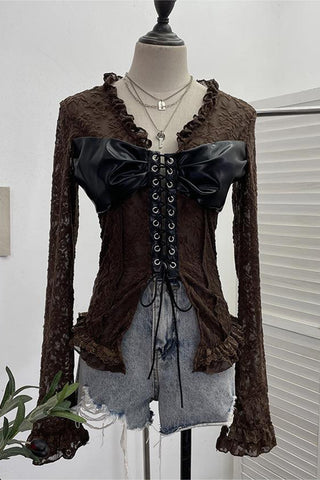 Lace and Faux Leather Corset Blouse