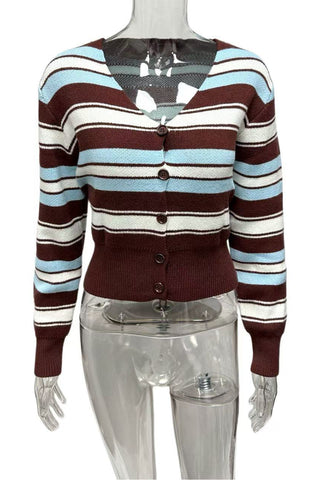 Striped Button-Front Cardigan