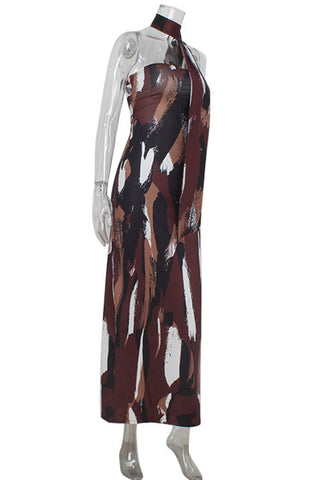 Abstract High-Neck Evening Dress