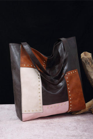 Studded Patchwork Tote Bag