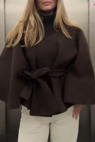 Belted Funnel Neck Cape Jacket
