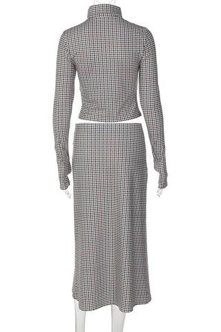 Checkered Turtleneck Skirt Set