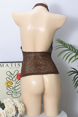 Sequin Draped Halter Tank Top