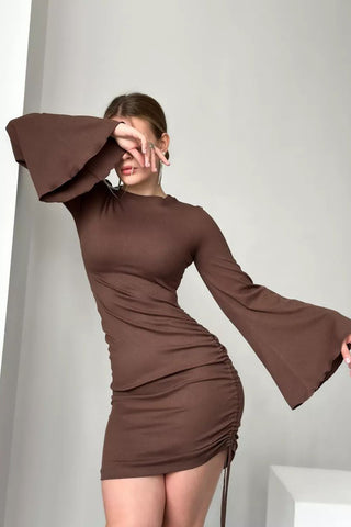 Ruched Floral Long-Sleeve Casual Dress