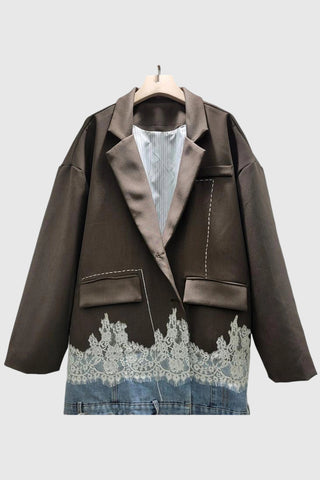 Patchwork Lace Detail Blazer Jacket