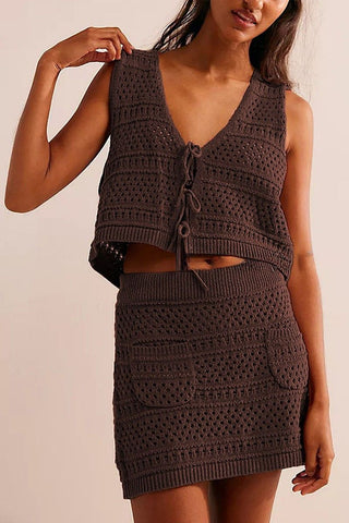 Lace-Up Crochet Skirt Set