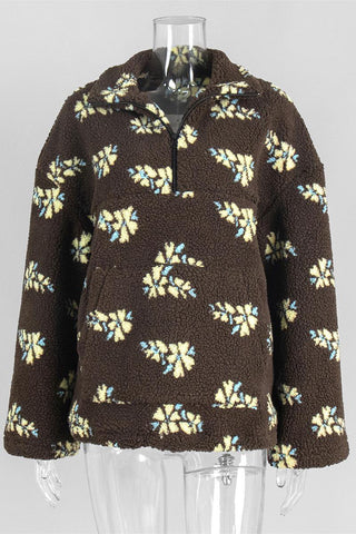 Quarter-Zip Hoodie with Patterned Design