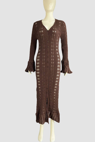 Buttoned Knit Lace Tunic Dress