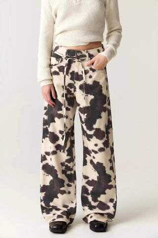Animal Print Wide-Leg Casual Pants