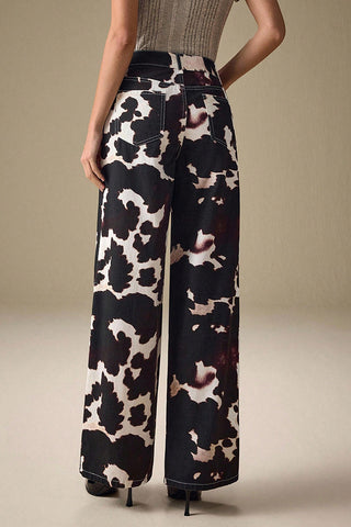 Patterned Straight-Leg Denim Pants