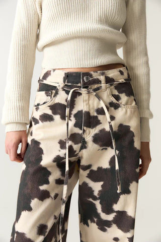 Animal Print Wide-Leg Casual Pants