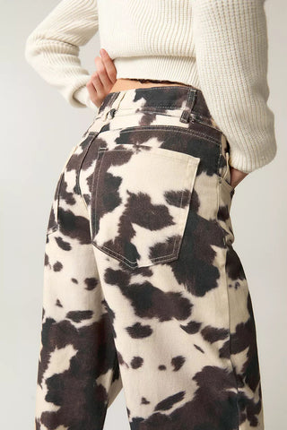 Animal Print Wide-Leg Casual Pants