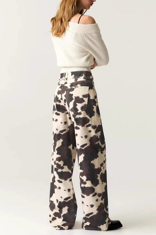 Animal Print Wide-Leg Casual Pants