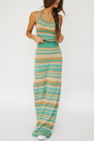 Striped Halter Casual Skirt Ensemble