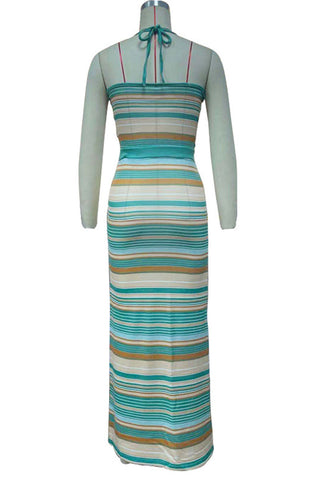 Striped Halter Casual Skirt Ensemble