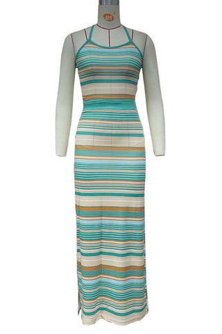 Striped Halter Casual Skirt Ensemble