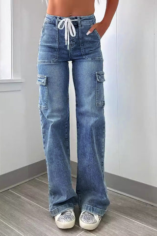 Cargo Pocket Straight Denim Jeans