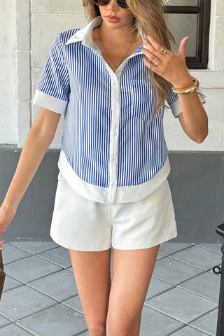Striped Button-Front Polo Shirt