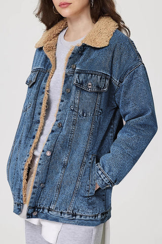 Casual Faux Shearling Lined Denim Jacket