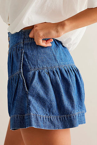Button-Front Denim Shorts