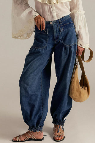 Elastic-Cuff Straight Denim Jeans