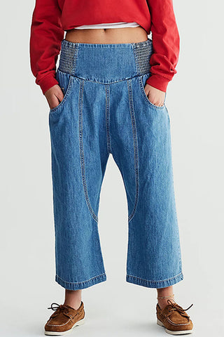 Relaxed-Fit Tie-Waist Denim Pants
