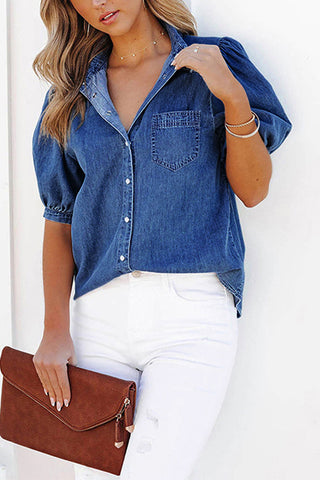 Puff Sleeve Button-Front Shirt