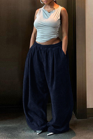 Elastic Waist Relaxed Wide-Leg Pants