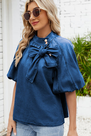 Stylish Bow-Tie Puff Sleeve Shirt
