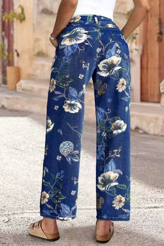 Floral Pattern High-Waisted Jeans