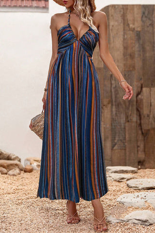 Striped Halter Beach Maxi Dress