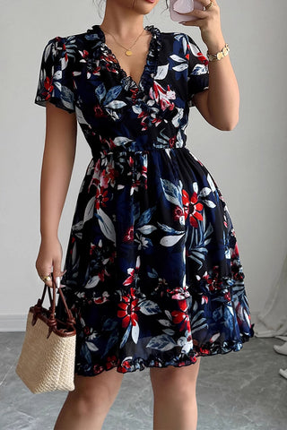 Floral V-Neck Ruffle Dress