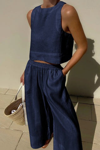 Sleeveless Wide-Leg Pants Set