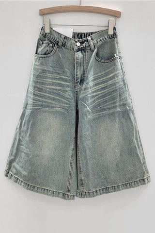 Wide-Leg Denim Shorts