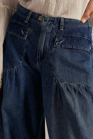 Elastic-Cuff Straight Denim Jeans