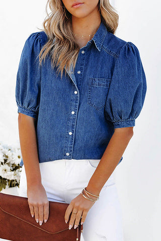 Puff Sleeve Button-Front Shirt