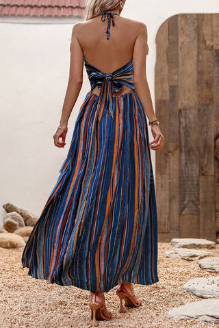 Striped Halter Beach Maxi Dress