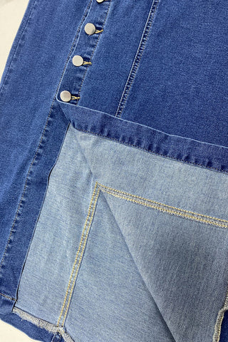 Denim High Slit Pencil Skirt